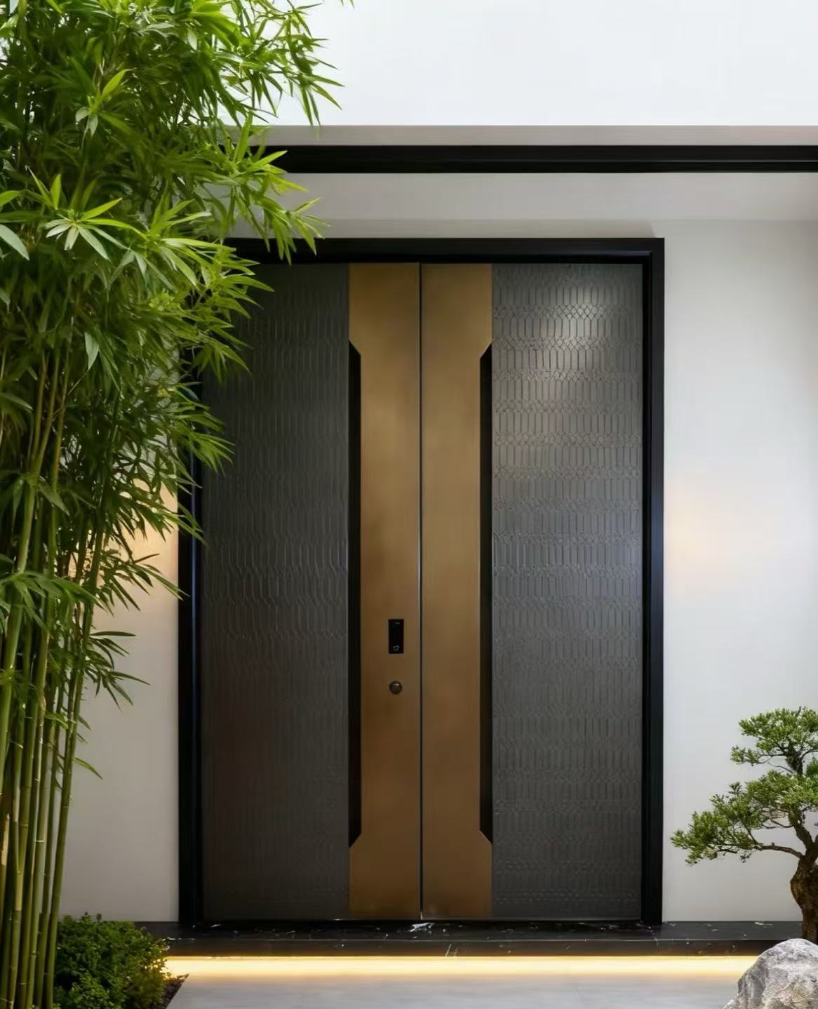 Black & Gold Entry Door， Minimalist Elegance Meets Eastern Luxury