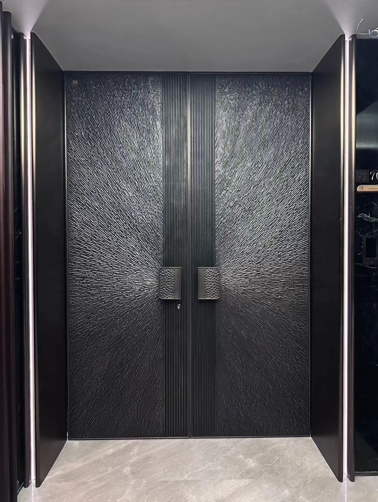 TINNO Radiant Carved Entry Doors | Sculpted Light for Modern Luxury