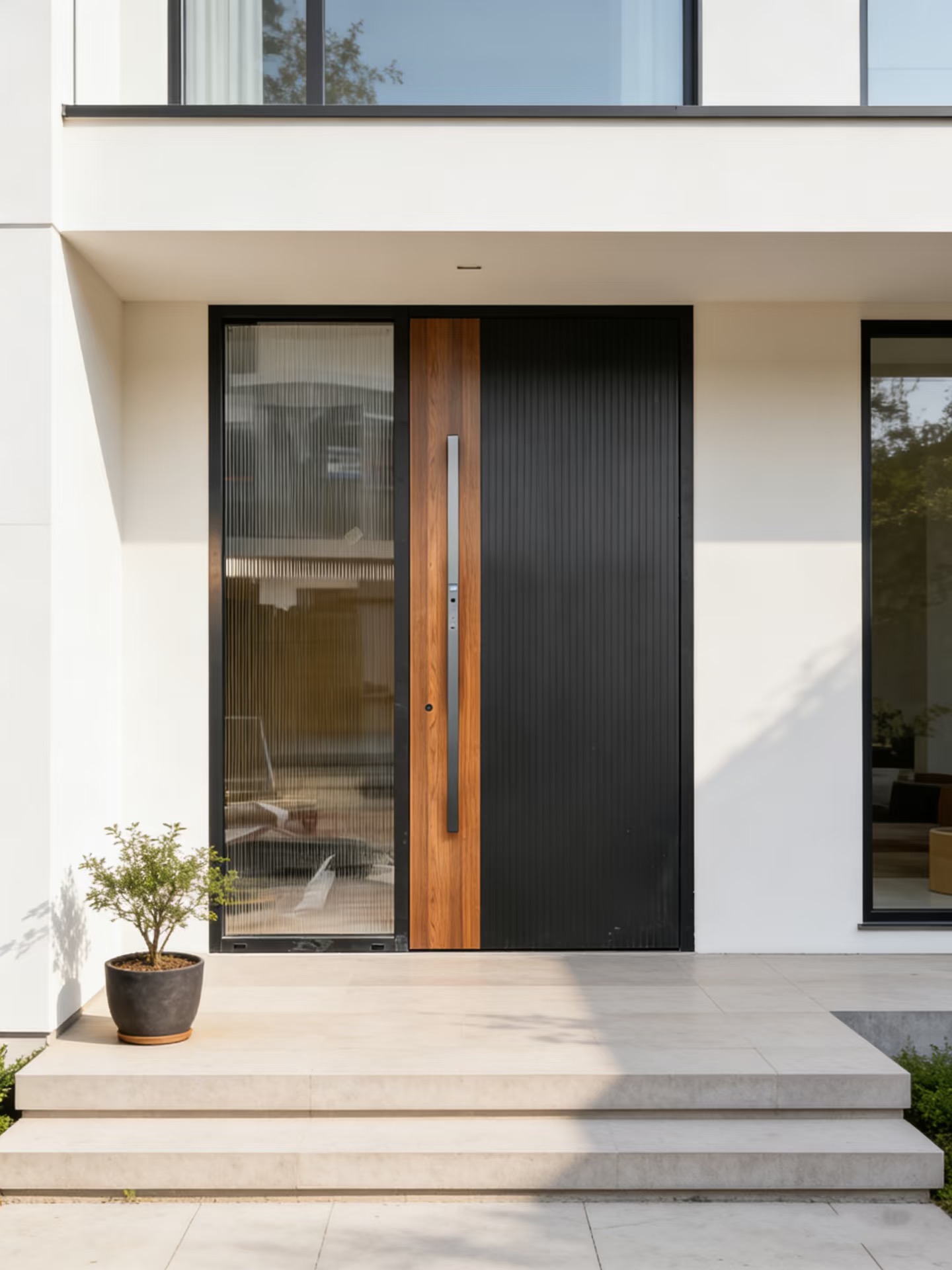 TINNO Wood & Metal Slat Entry Doors | Minimalist Warmth for Modern Homes