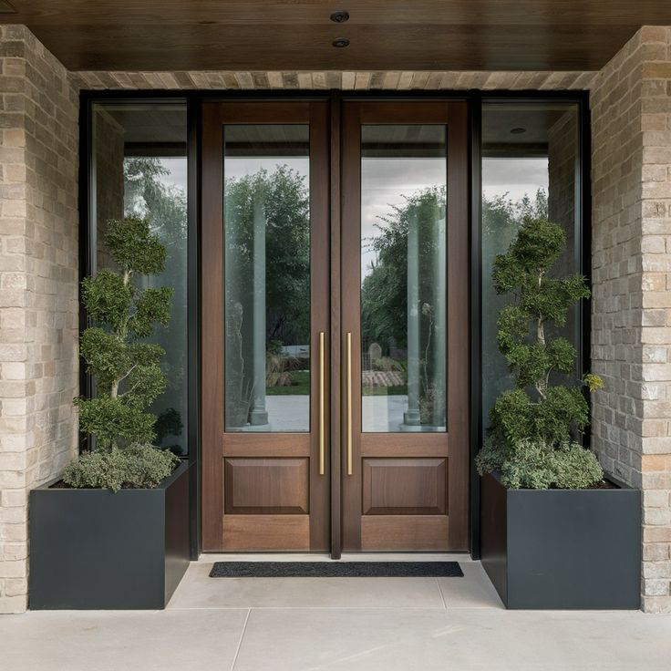 TINNO Walnut Glass Double Entry Doors | Timeless Elegance for Modern Residences