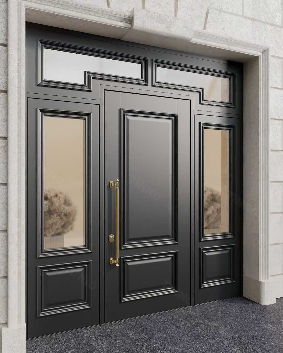 TINNO Classic Black Paneled Entry Doors | Timeless Elegance for Luxury Residence