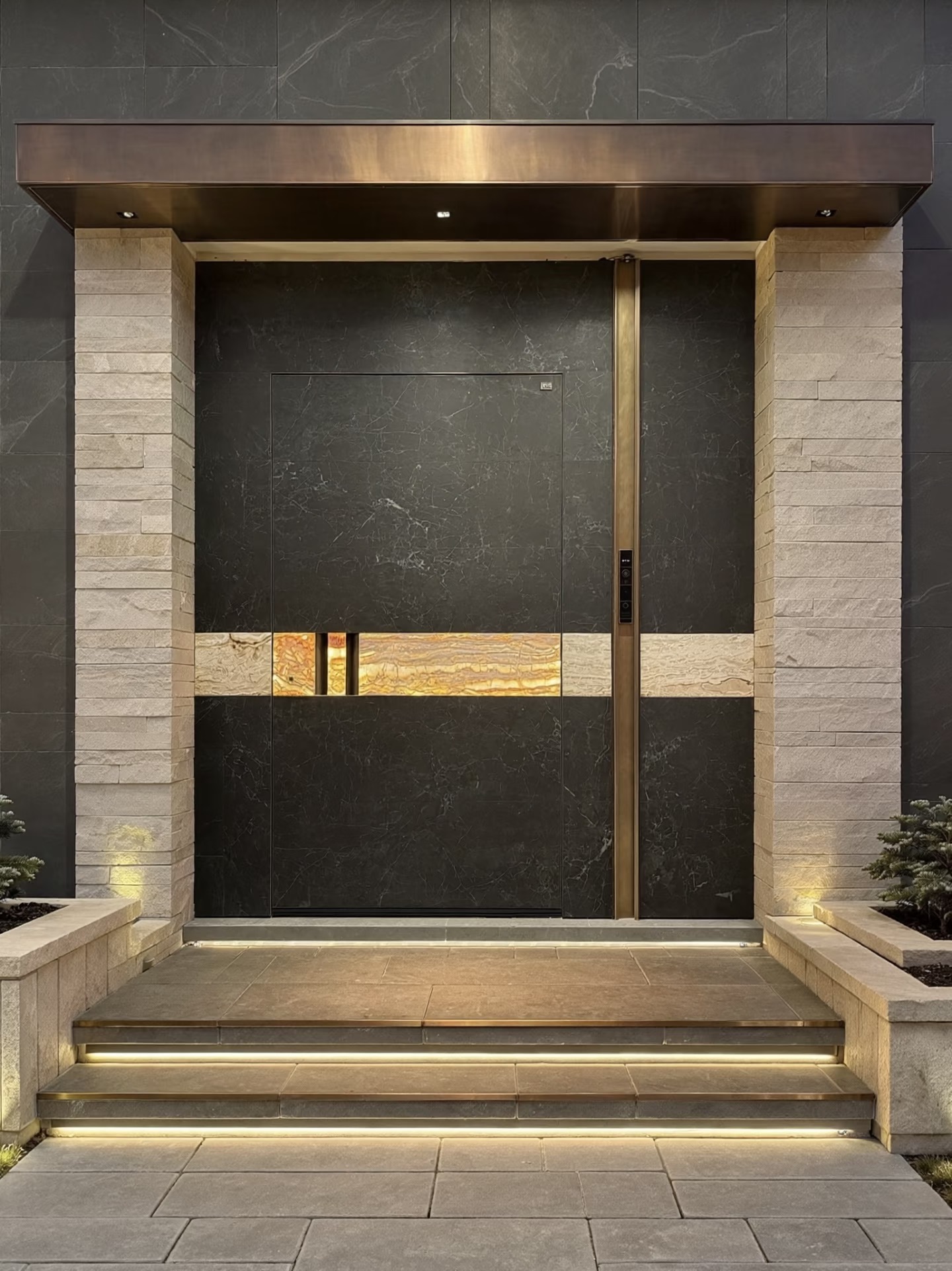 TINNO Marble & Onyx Inlay Pivot Doors | Luxe Modern Entryways