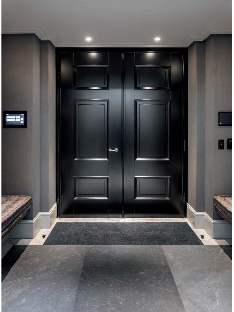 TINNO Matte Black Raised-Panel Double Doors | Timeless Sophistication