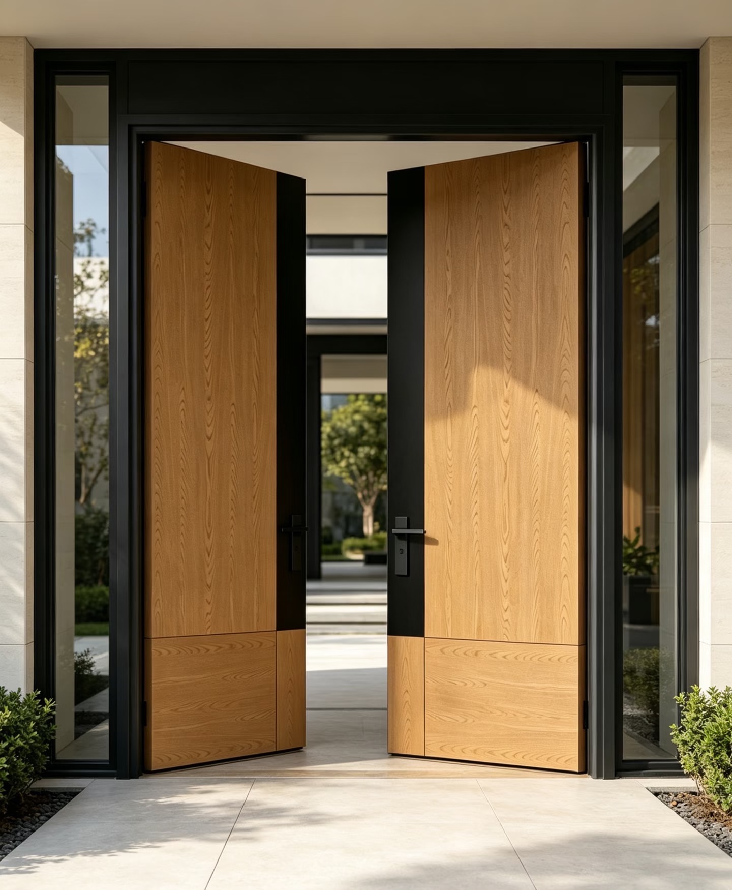 TINNO Light Oak & Black Accent Double Doors | Modern Natural Luxury