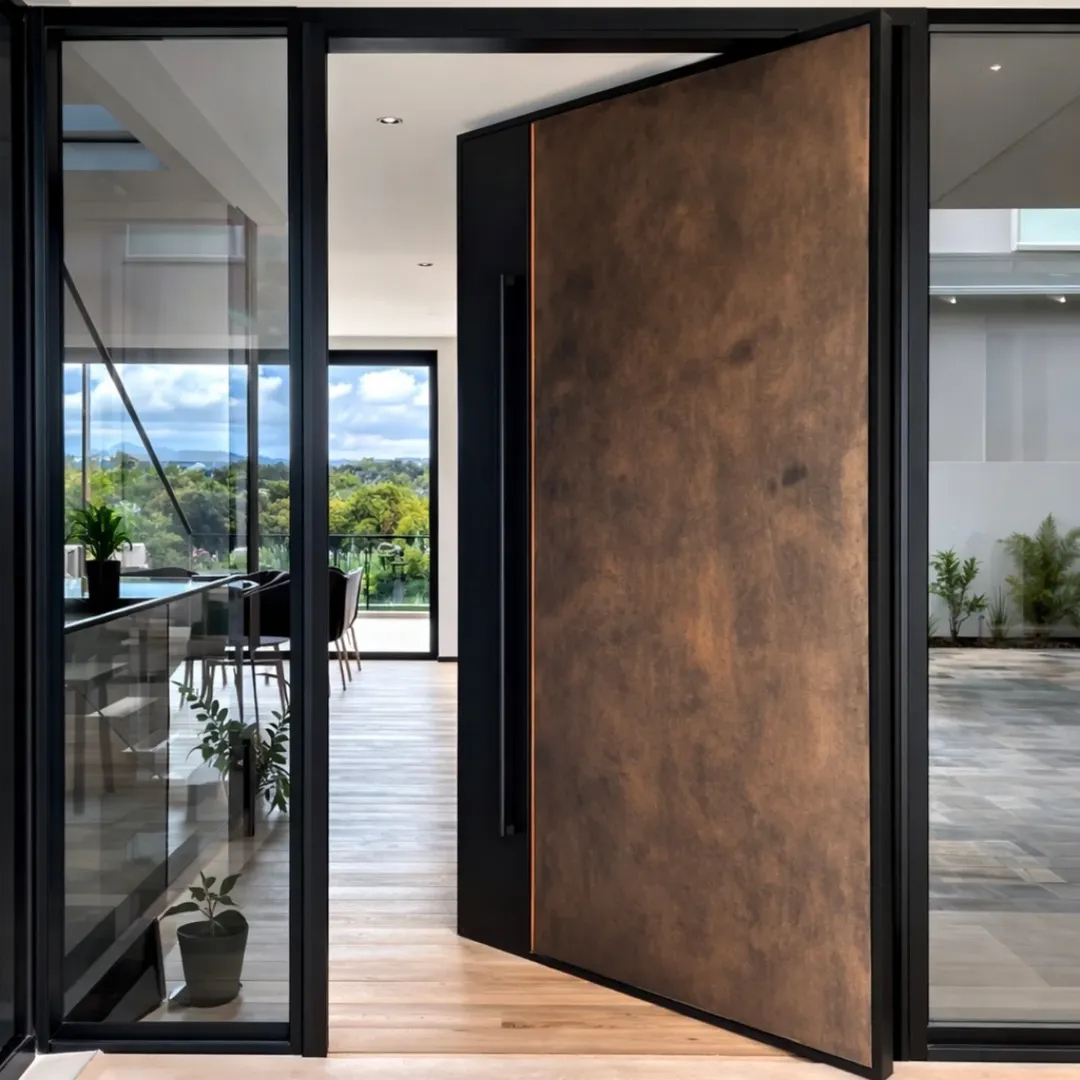 TINNO Patina Metal Pivot Door | Modern Warm Industrial Luxury