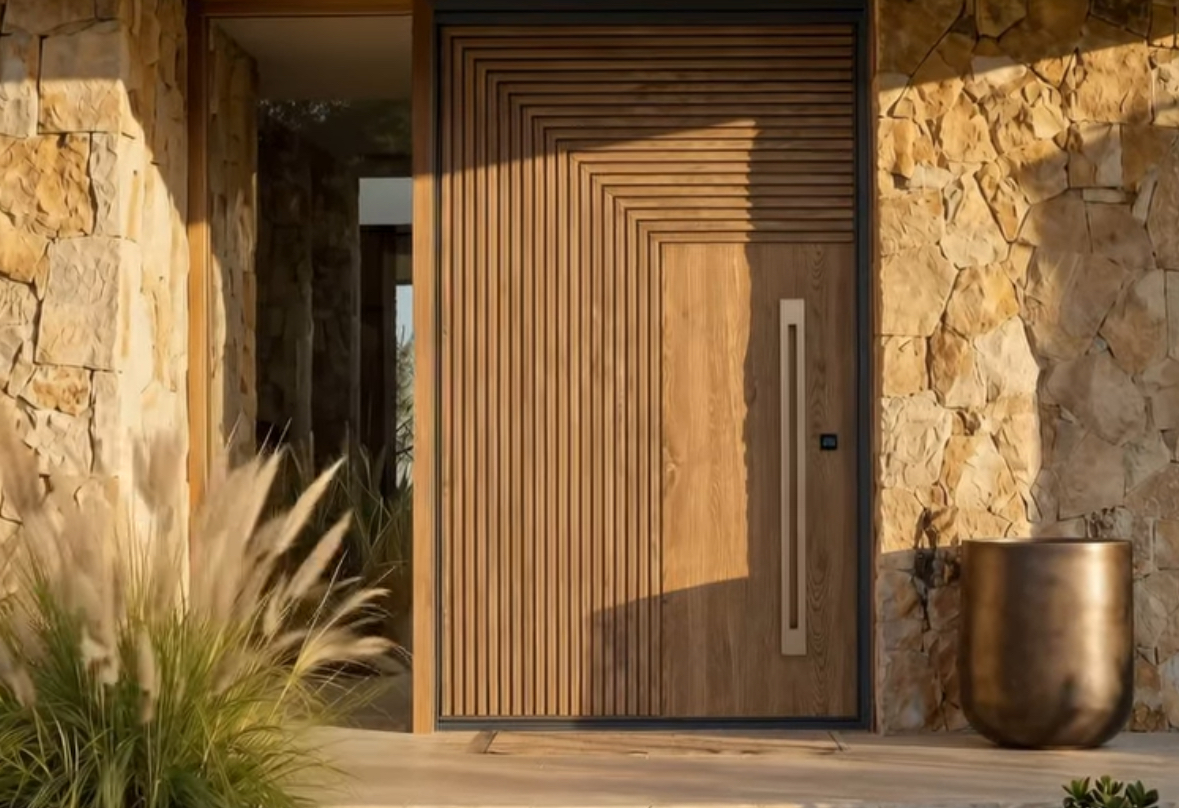 TINNO Natural Wood Pivot Door: Where Geometry Meets Warm Modernity