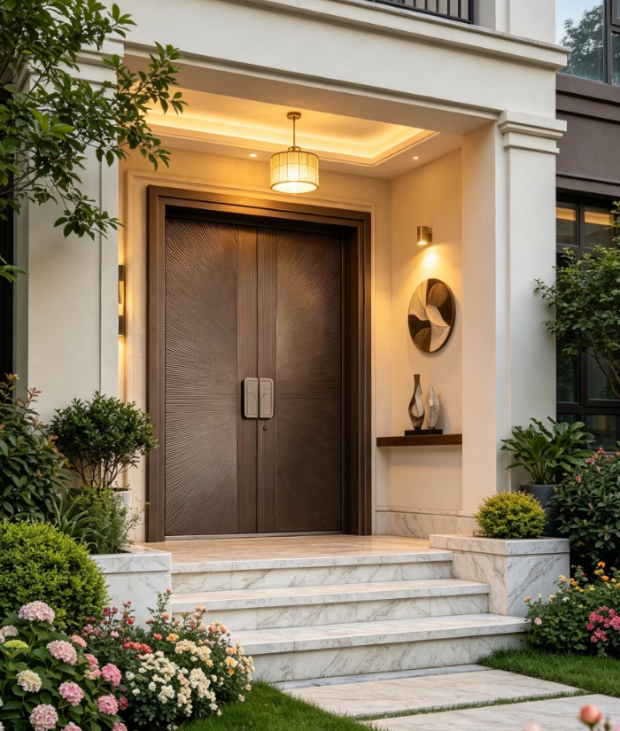 TINNO Radiant‑Textured Double‑Leaf System Entry Door, Neo‑Chinese Luxury F